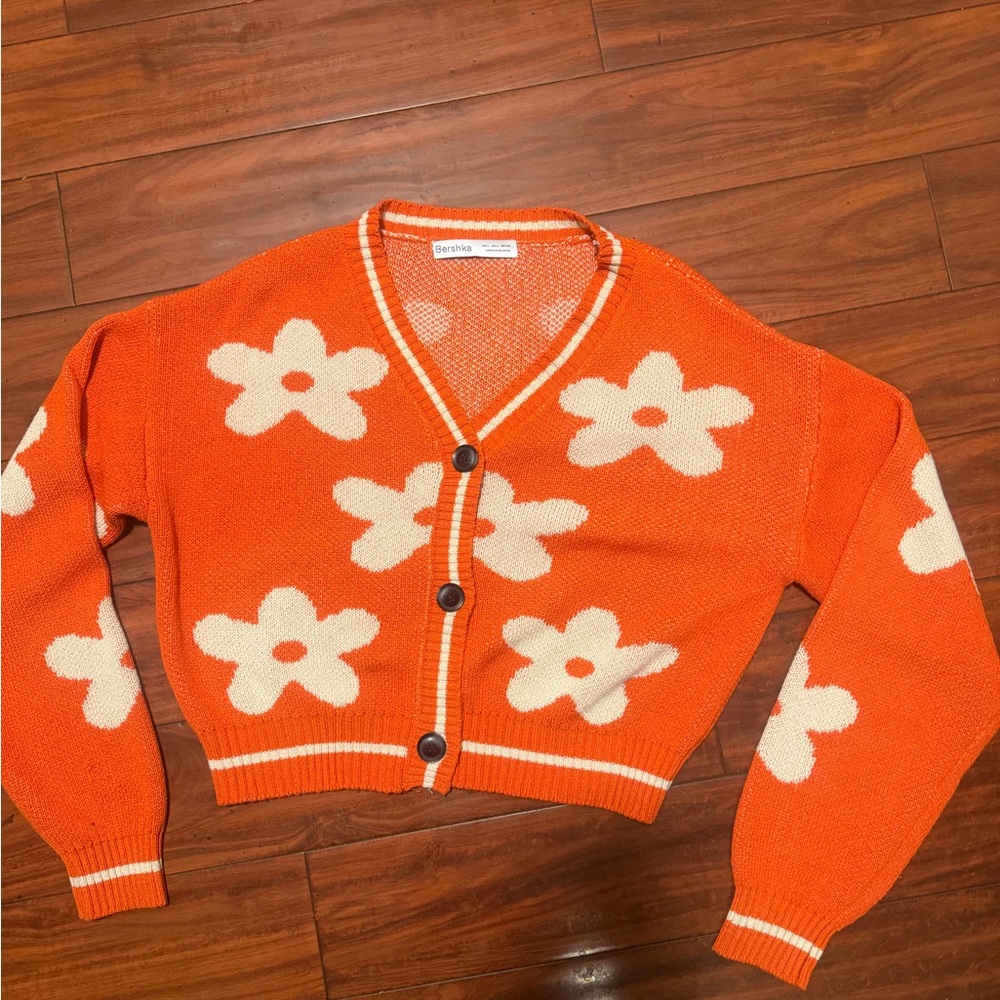 Bershka Orange Floral Button-Up Cardigan - Picture 9 of 9